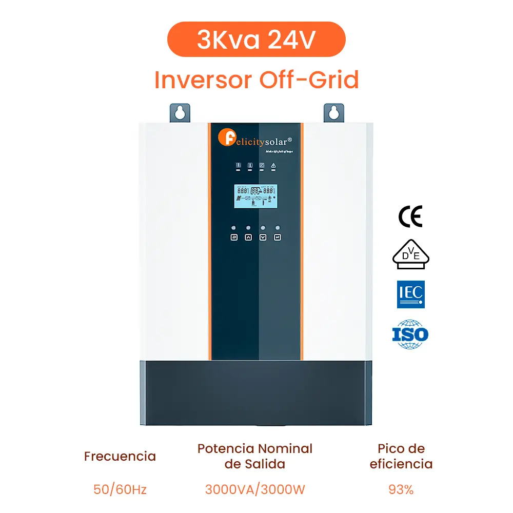 Inversor Solar Hibrido 3kw 24v Hybrid Solar Inverter, MPPT PV500v Controller, Felicity Solar