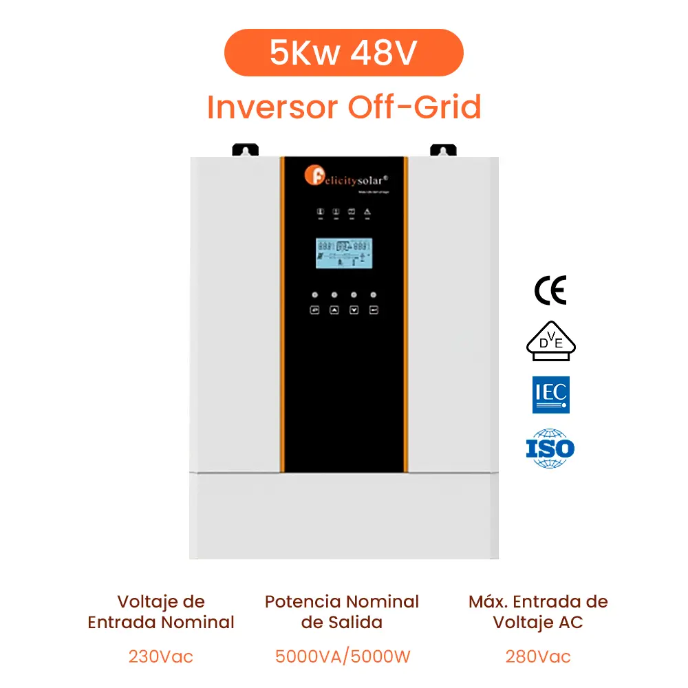 Inversor hirido ON-GRID/OFF-GRID monofasico  5KW 48V hybrid Solar Inverter ON-GRID/OFF-GRID, MPPT PV500V Controller 