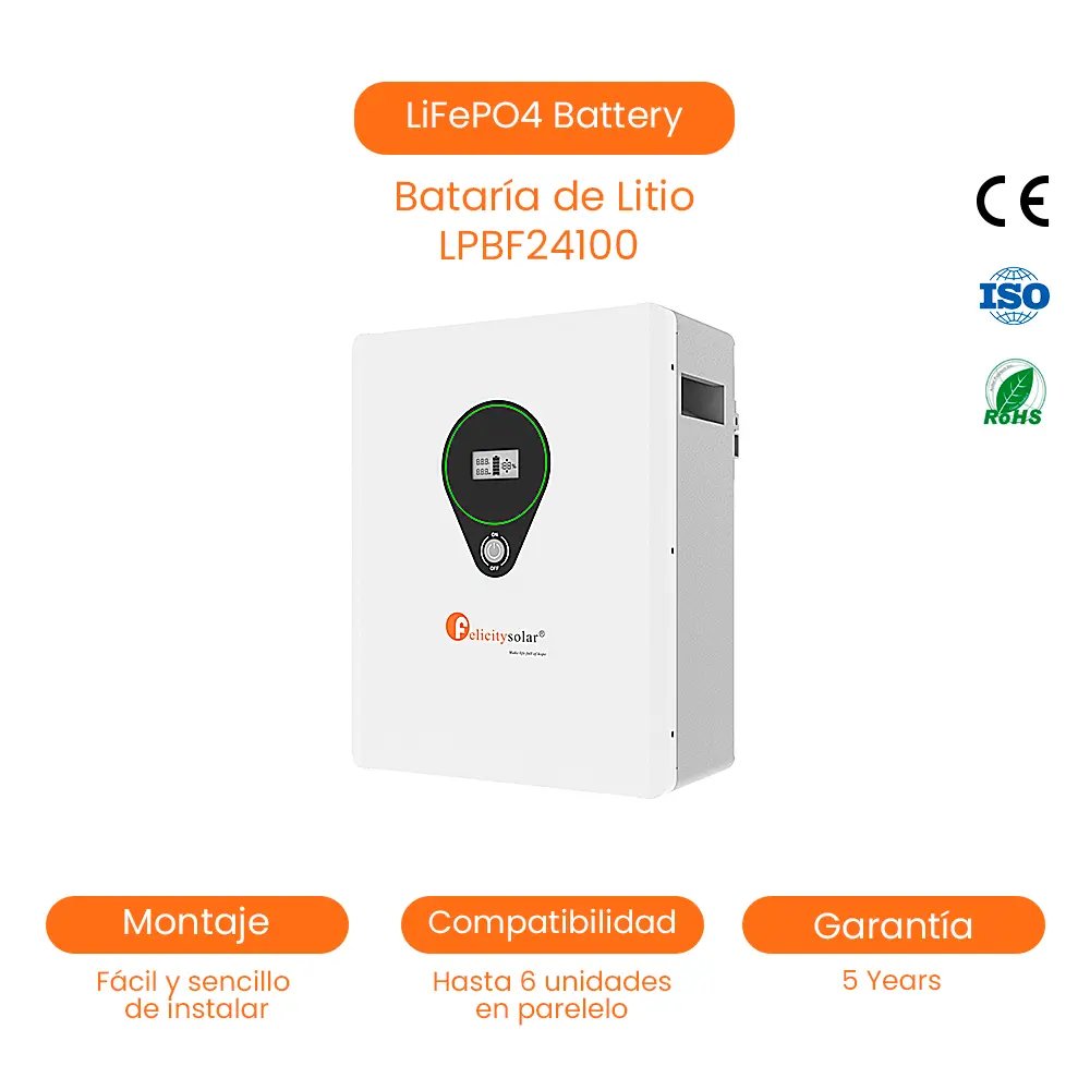 Batería De Litio Solar LiFePO4, 5kwh 200AH, 24V, Lithium Power Battery With BMS 6000 Times Deep Cycle at 80%DOD. Battery Cells From CABL 
