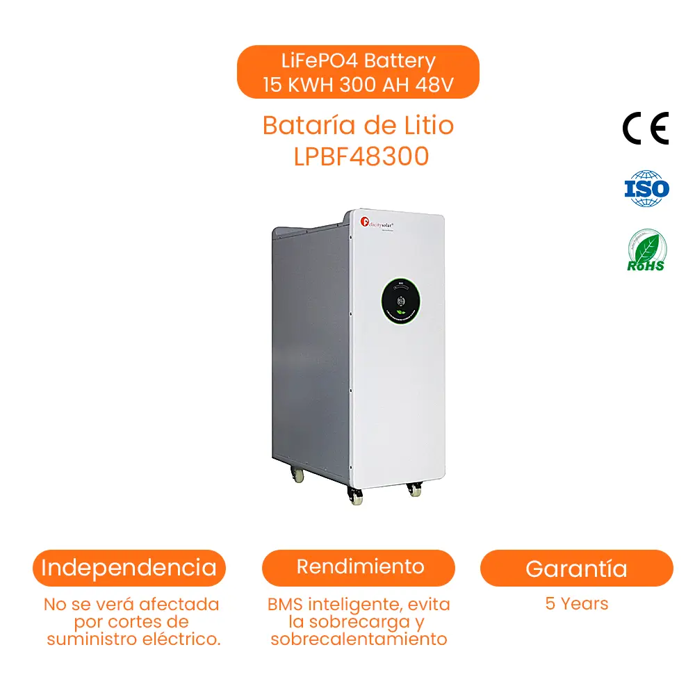 [LPBF48300] Batería De Litio Solar LiFePO4 15kwh 300AH, 48V(51.2v ), Lithium Power Battery With BMS 6000times Deep Cycle at 80%DOD. Battery Cells From BYD 