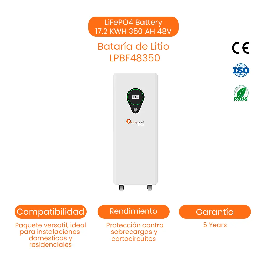 [LPBF48350] Batería De Litio Solar LiFePO4 17.2kwh 350AH, 48V(51.2v ), Lithium Power Battery With BMS 6000 Times Deep Cycle at 81%DOD. Battery Cells From BYD 