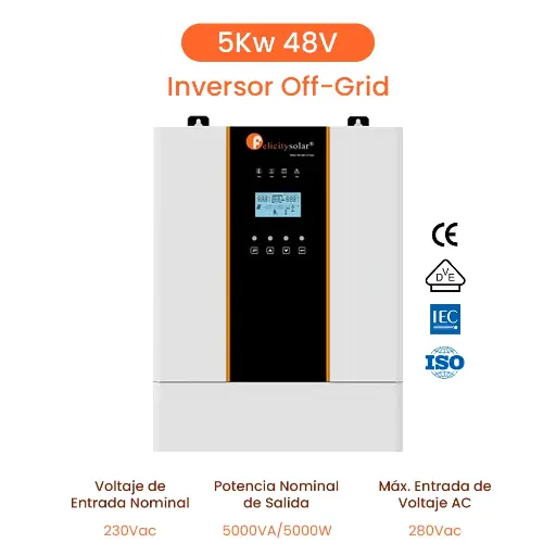 [FL-IVEM5048] Inversor Solar Hibrido 5KW 48V Hybrid Solar Inverter, MPPT PV500v Controller, Felicity Solar